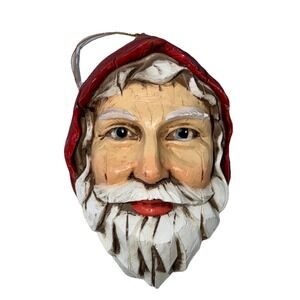 VTG Carved Santa Claus Face 1995 3D Holiday Christmas Tree Decoration Ornate